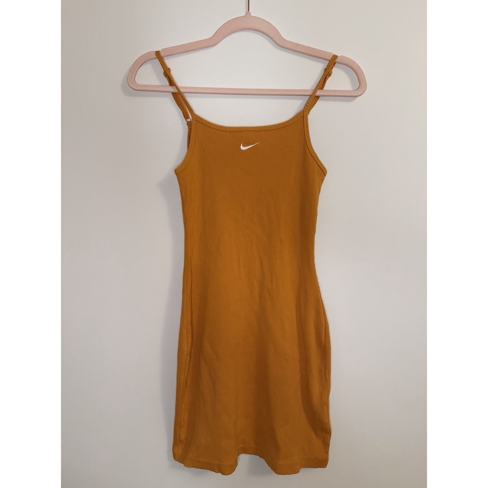 Nike Sportswear Essential Ribbed Mini Bodycon Dress Mustard XS